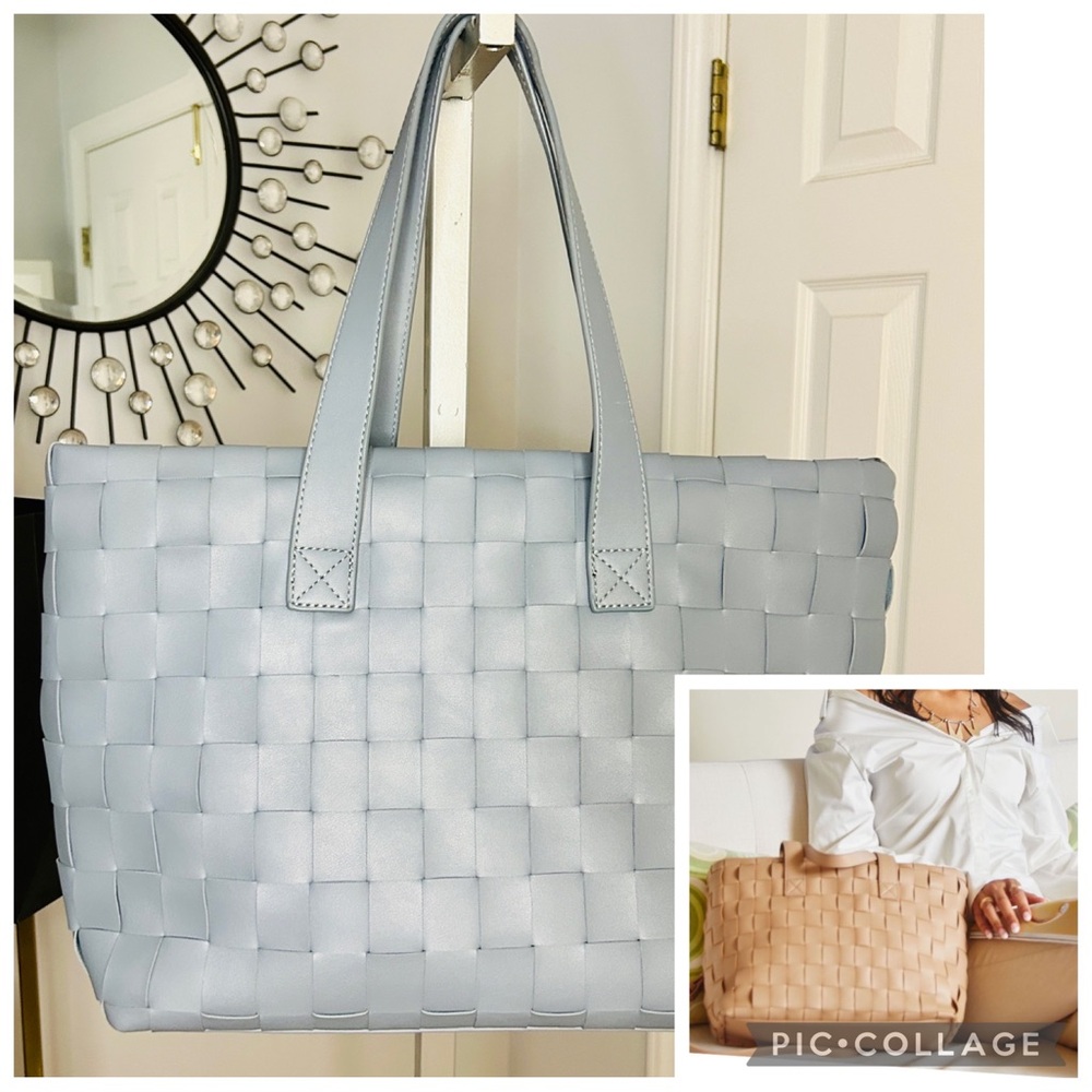 Like New! LIKE DREAMS woven tote bag in blue gray vegan leather